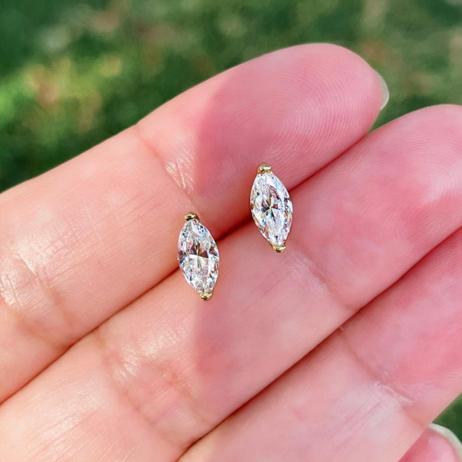 1TCW Marquise Lab Grown Diamond 14K Solid Gold Minimalist Stud Earrings For Gift