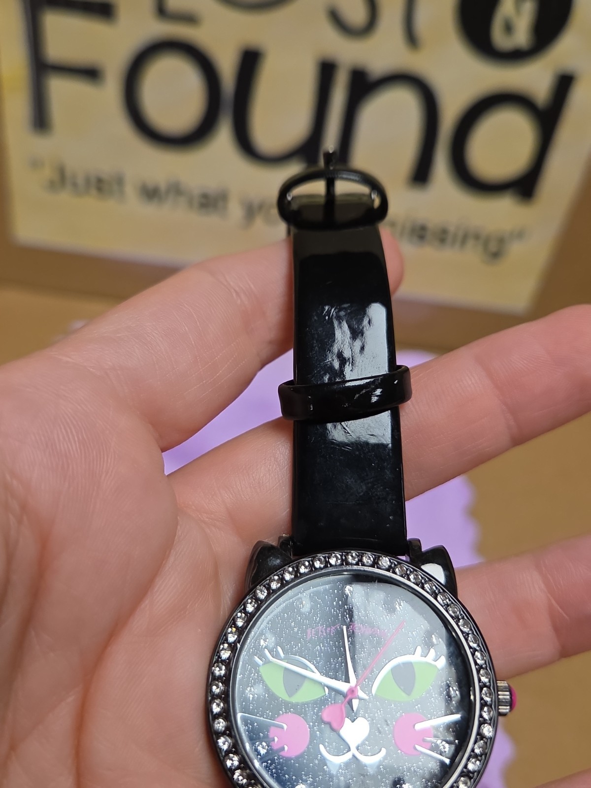 Betsey Johnson Watch Women’s Sparkle Black Cat Face Battery Works *SEE PICS