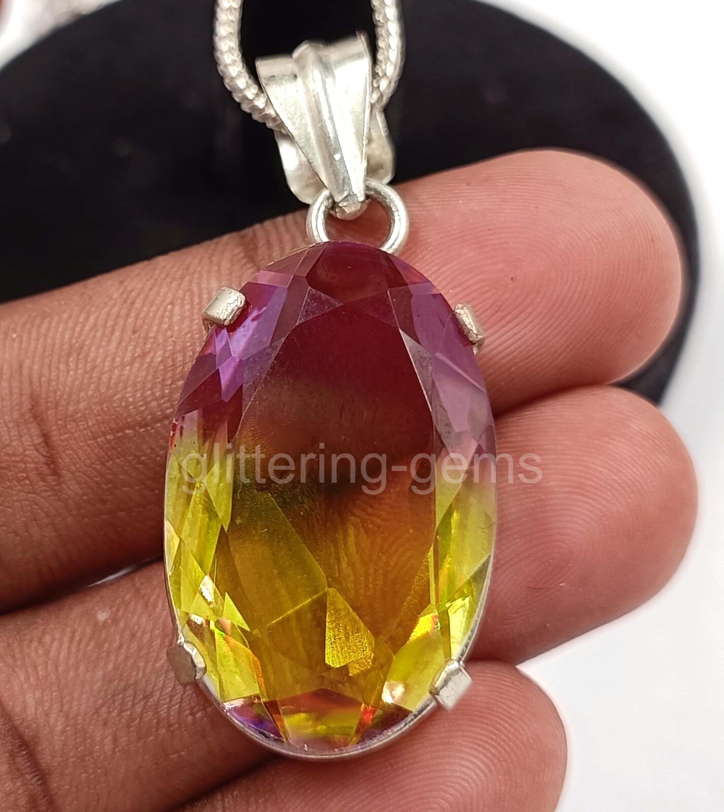 Oval Cut Multi-Color Ametrine 50 Ct IGL 925 Silver Pendant Chain Gemstone 5JSF