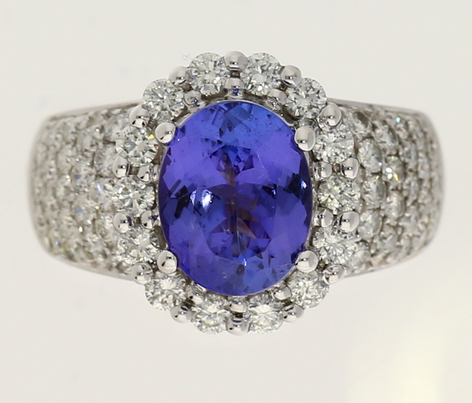 Diamond Tanzanite Halo Event Ring 3.17CT 14K White Gold Size 6.5