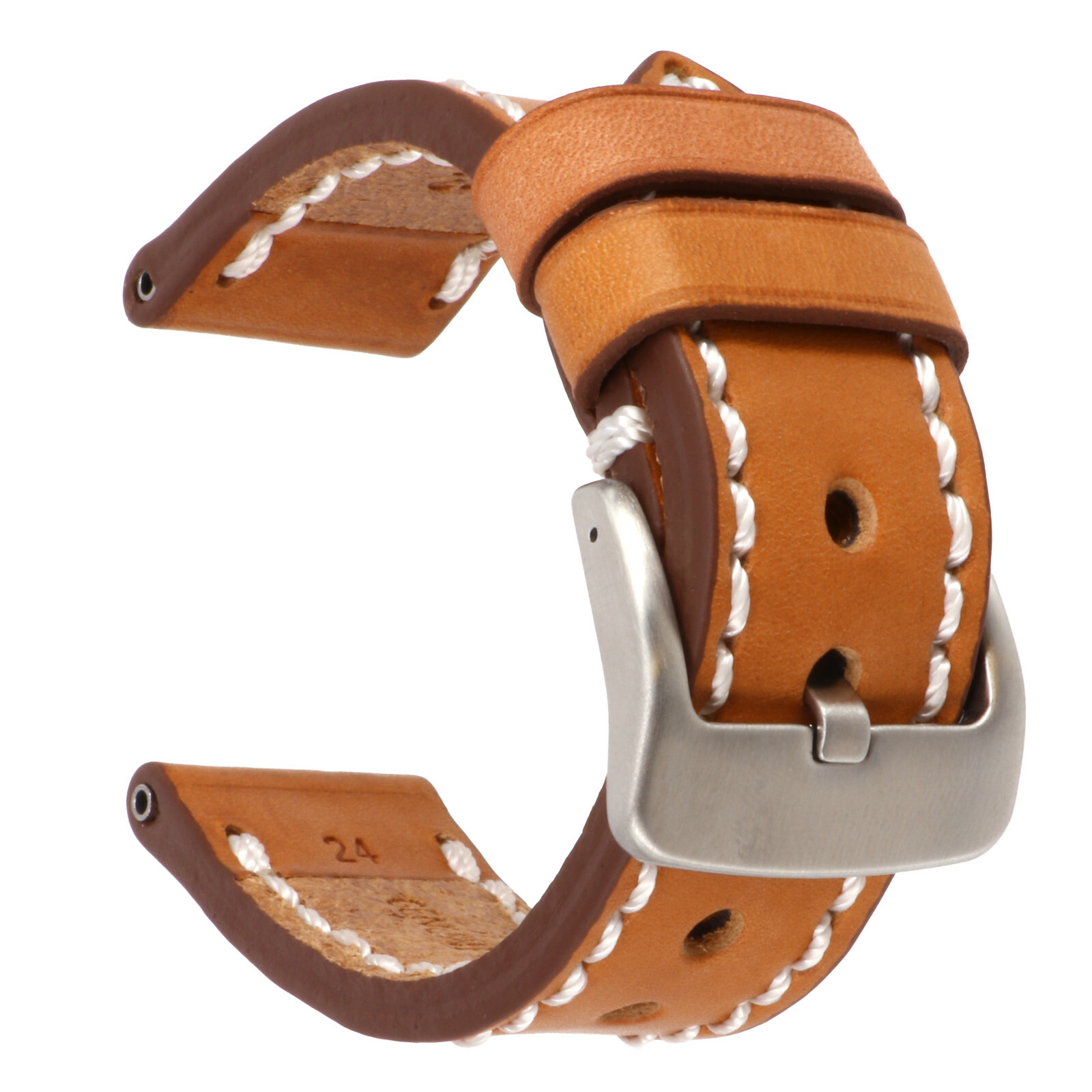24mm NEW COW Leather Strap Light Brown Watch Band for fits PANERAI White Tang x1