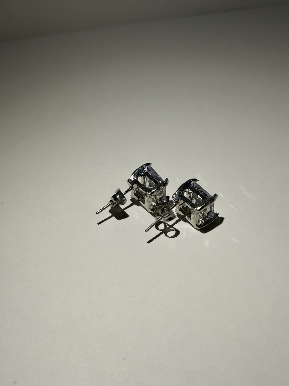 8mm Princess Cut Zircon Stud Earrings Silver Plated Diamond Alternative