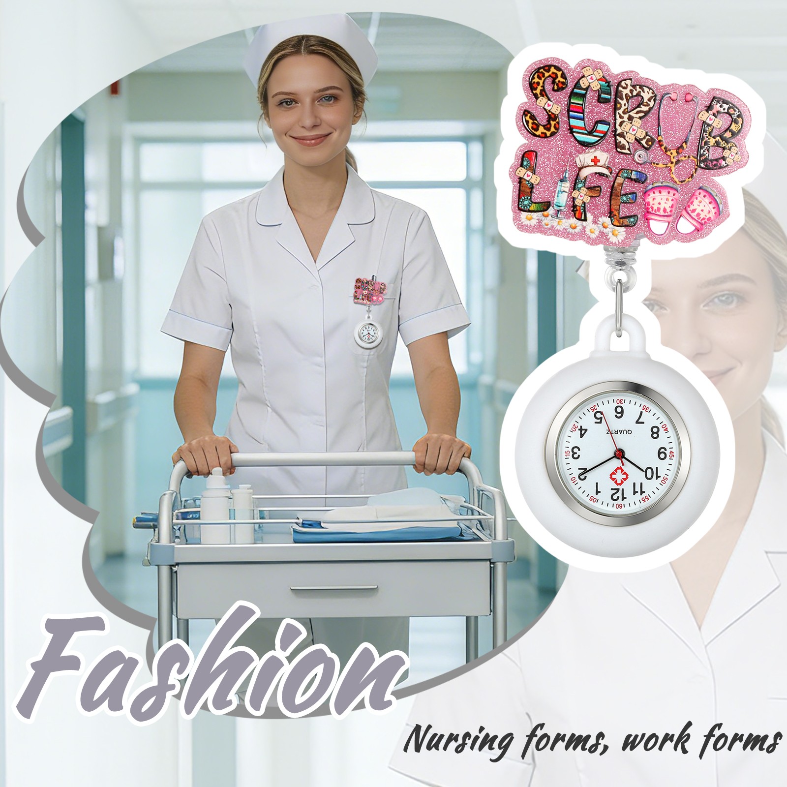 Funny Cartoon Medical Clip On Pocket Watch Silicone Stretchable Fob Nurse Watch