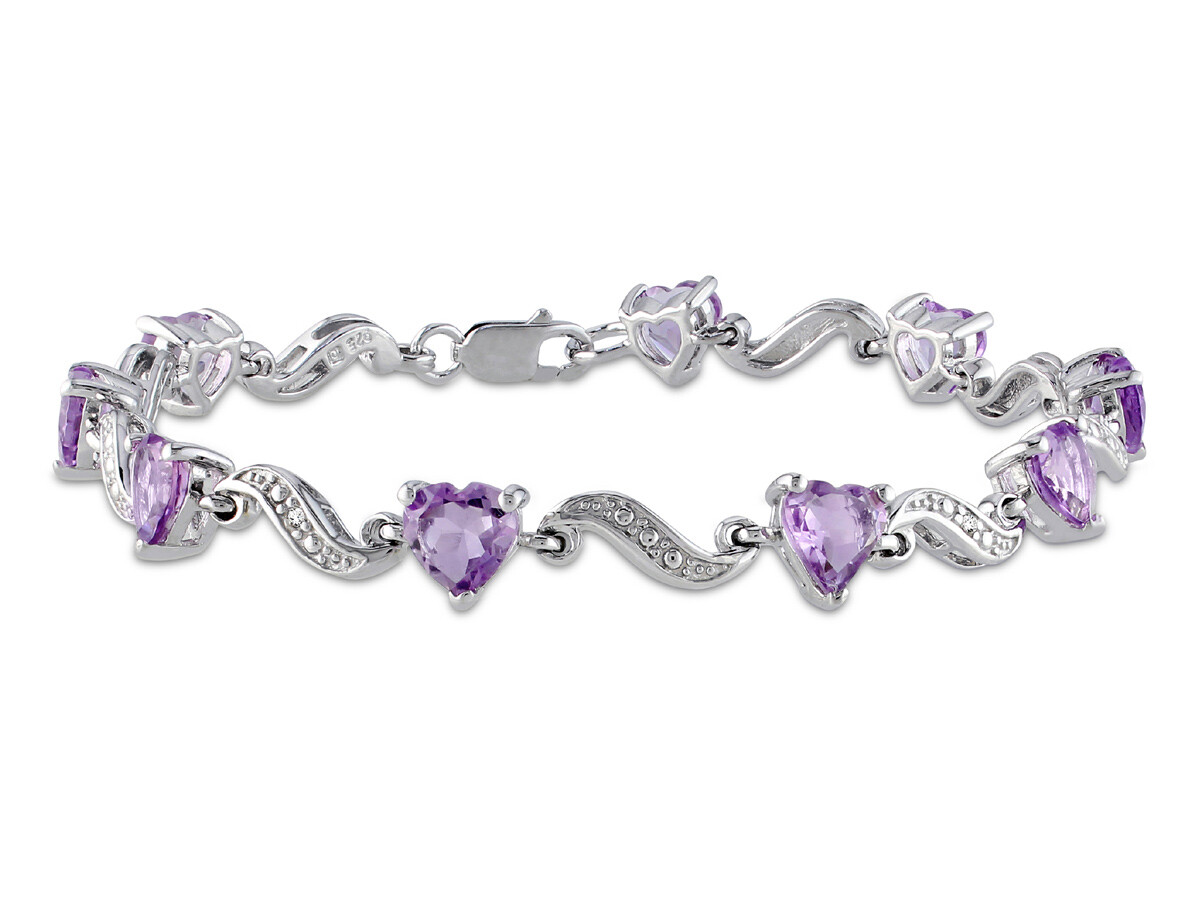 5.00 Carat (ctw) Amethyst Heart Bracelet in Sterling Silver (7 Inches)