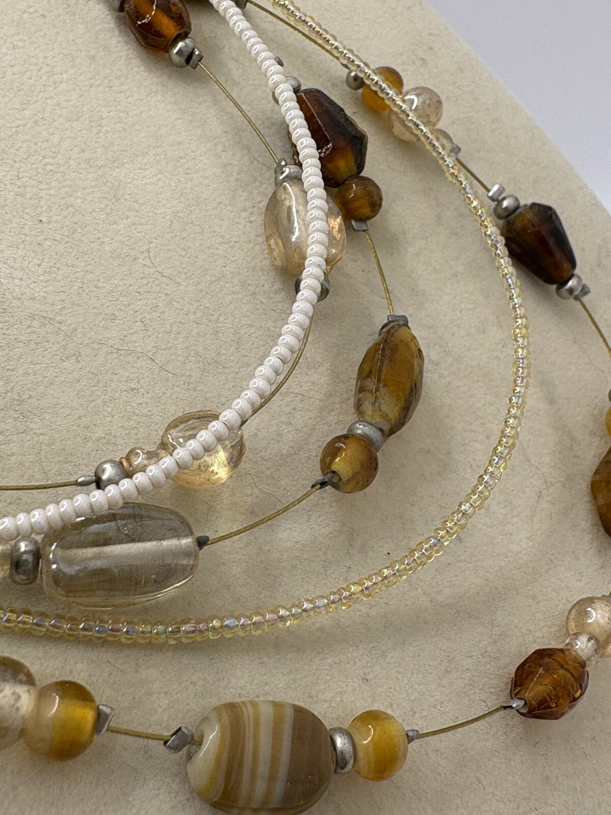 Shades Of Brown, Cream & Champagne Colored Beaded Layered Necklace