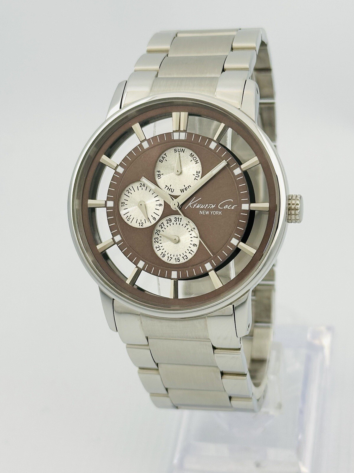 Kenneth Cole KC9114 Men’s Iron Brown Transparent See-Through Dial Steel Watch