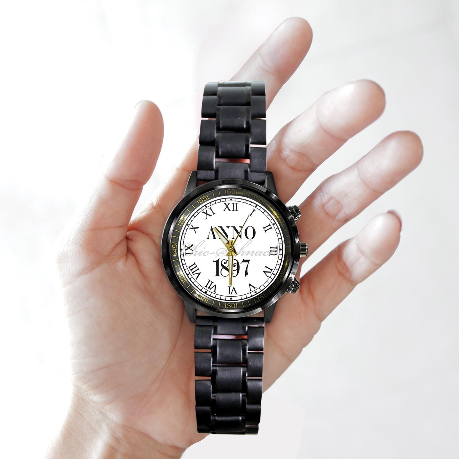 Personalized Anno 1897 schwarz-weiß Heritage Watch Leather Band Case Gift Box