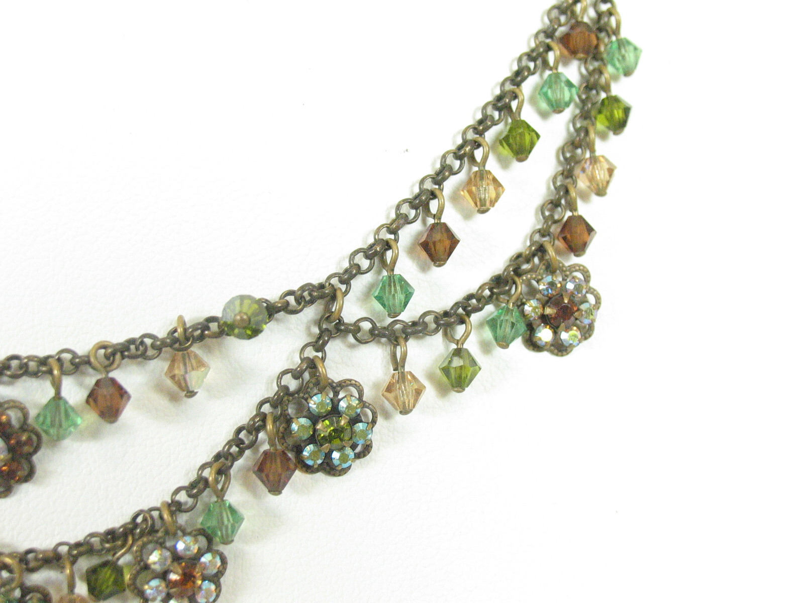 Liz Palacios Green Blue and Brown Reflective Crystal Necklace