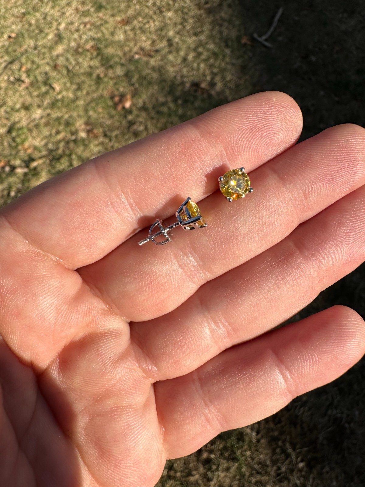 Real Canary Yellow Moissanite Screwback Stud Earrings 925 Silver 3-8mm Pass Test