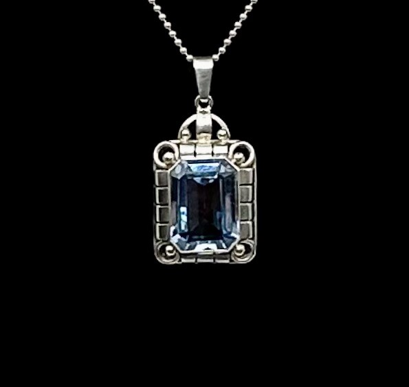925 Silver VTG M.S.Co. Necklace & 925 Octagon Lab Created Blue Spinel Pendant