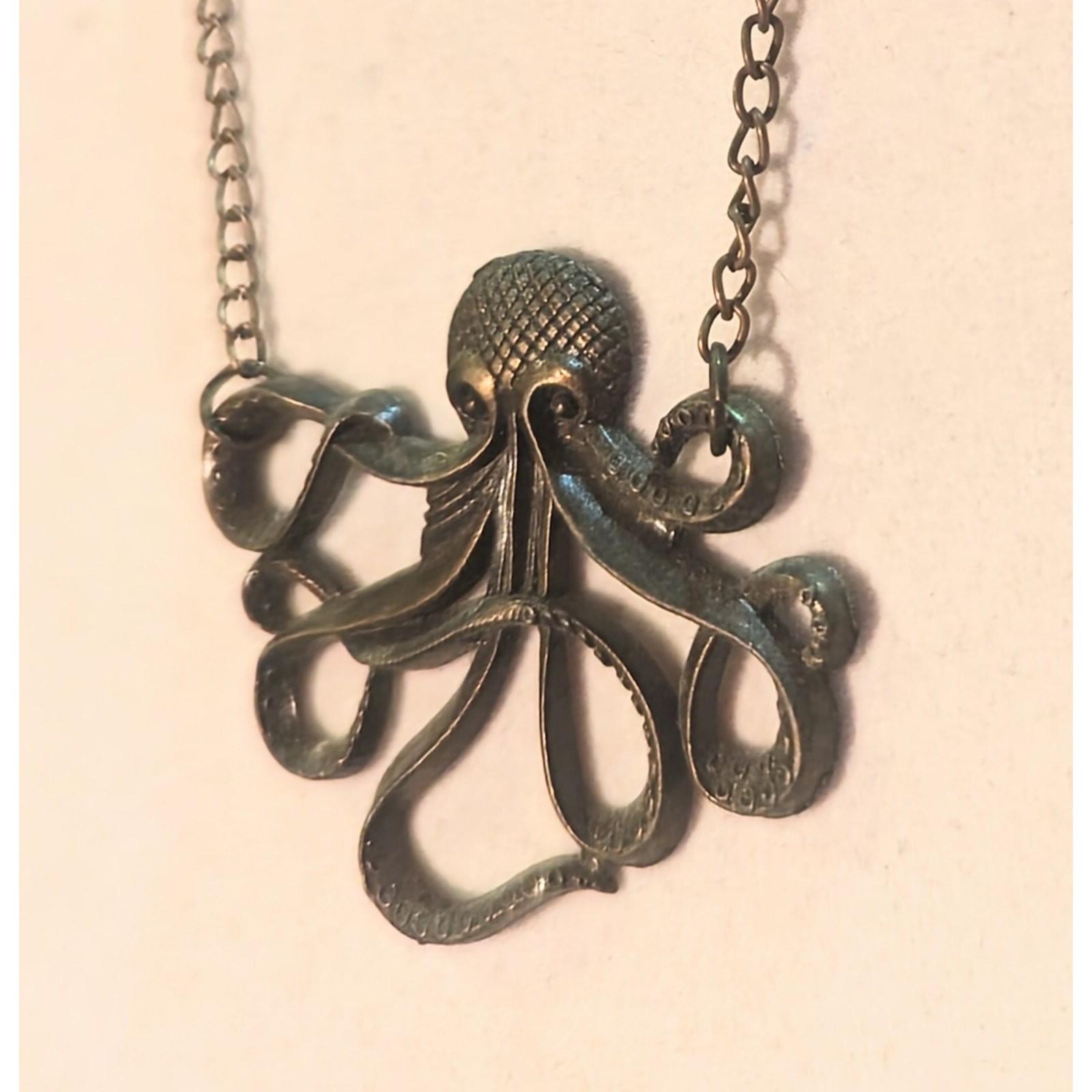 Octopus Necklace Nautical Brass Tone Beach Ocean Pirate Costume Pendant 25″