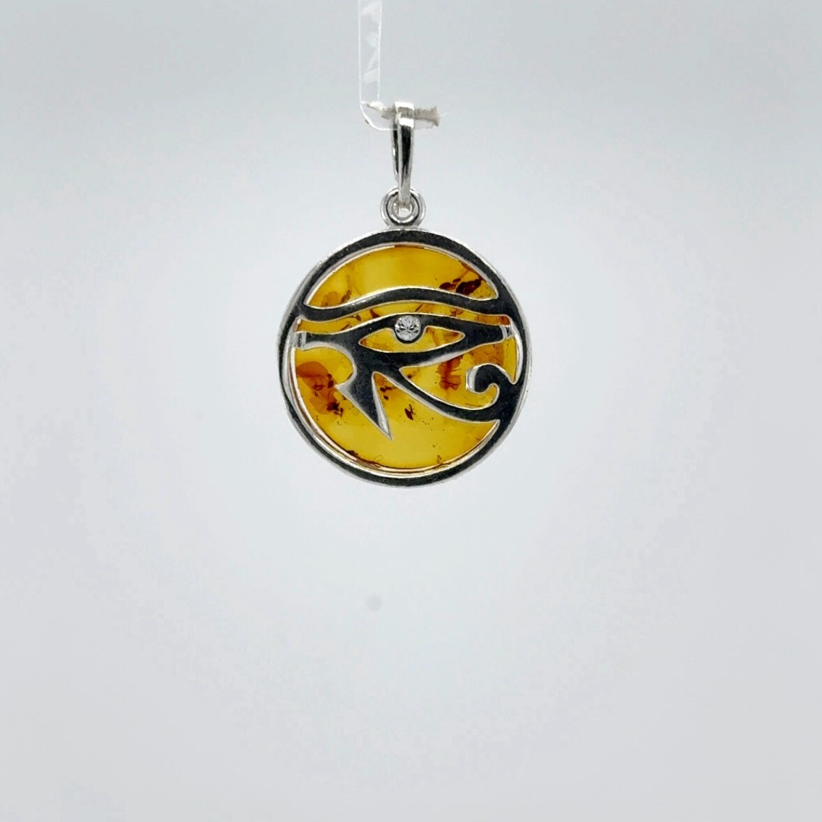 Brown BALTIC AMBER Eye of Horus Wedjat Udjat Pendant 925 STERLING SILVER #4968e
