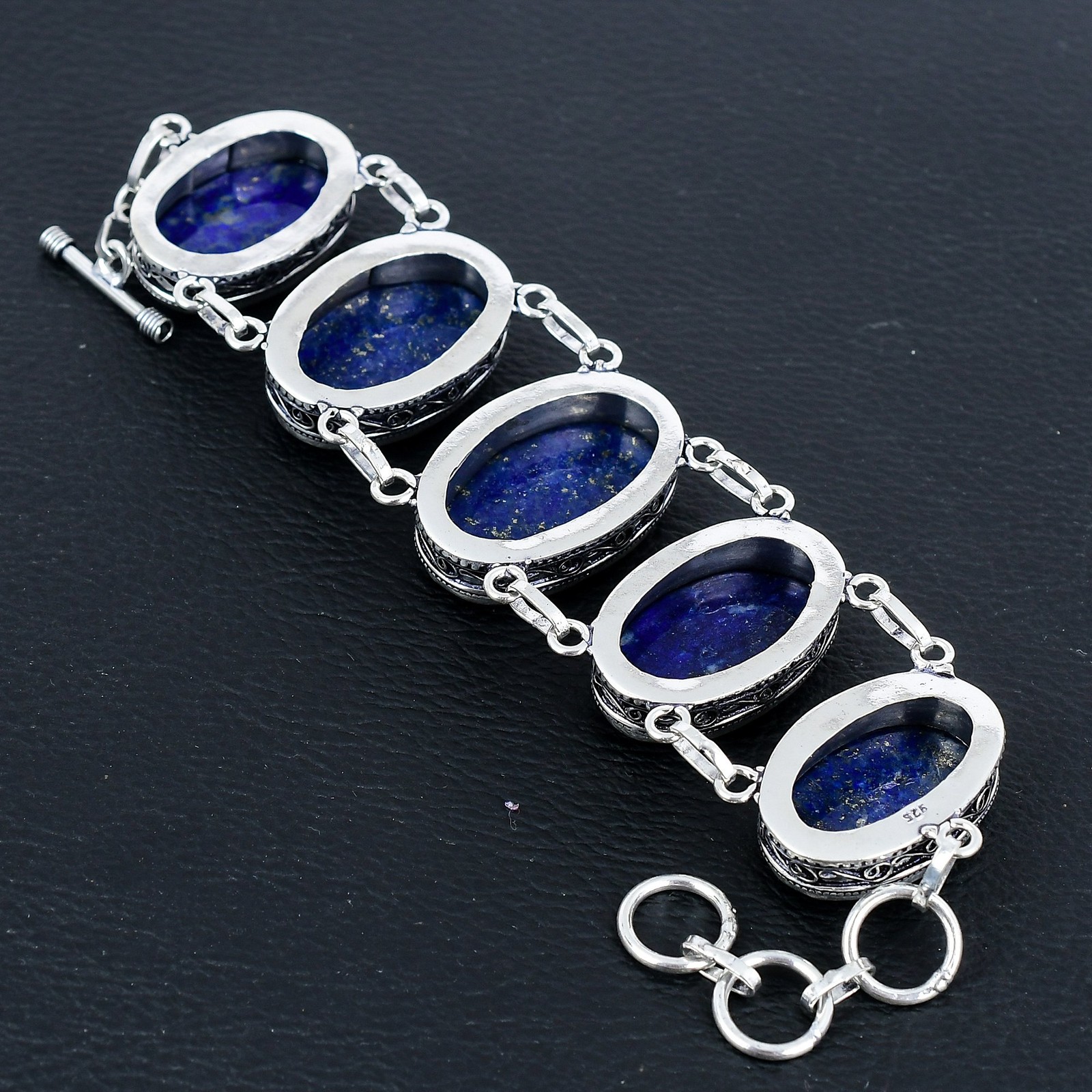 Lapis lazuli 925 Sterling Silver Oval Gemstone Vintage Bracelet 7 Inch AAB 866
