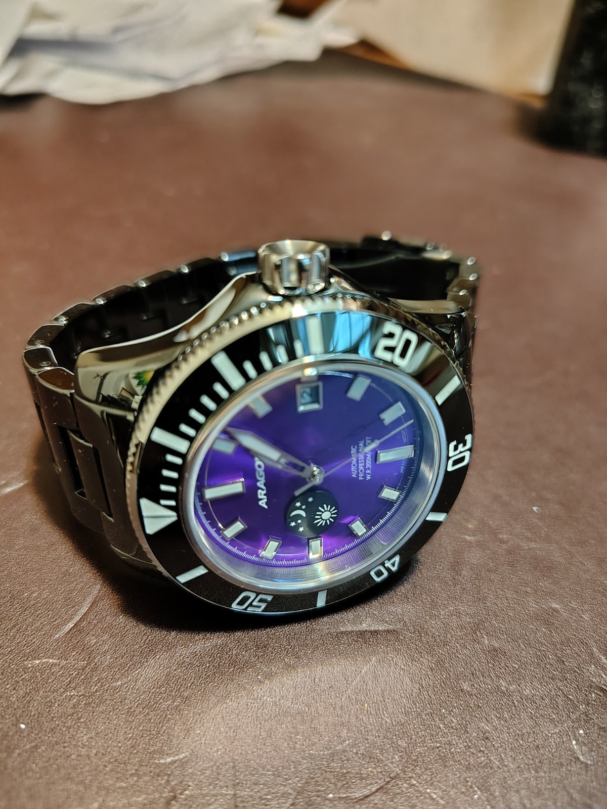 ARAGON Hercules Ceramic 44m purple dial Watch NH35
