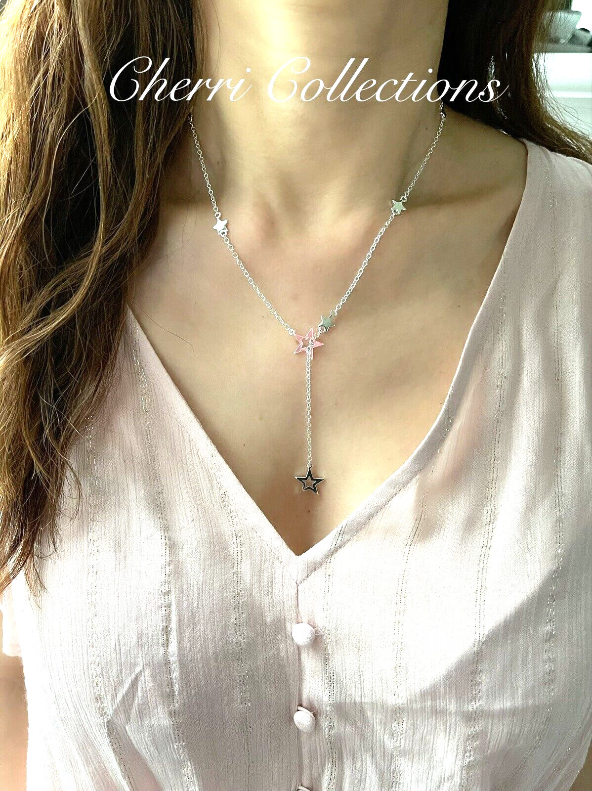 925 Sterling Silver Multi-Star Lariat Y-Shape Charm Pendant Necklace 16″ N174