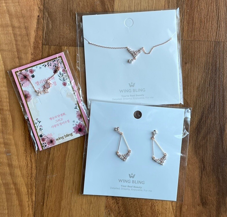 Korean Brand Wing Bling 2 Necklaces and Earrings Costume Jewelry
