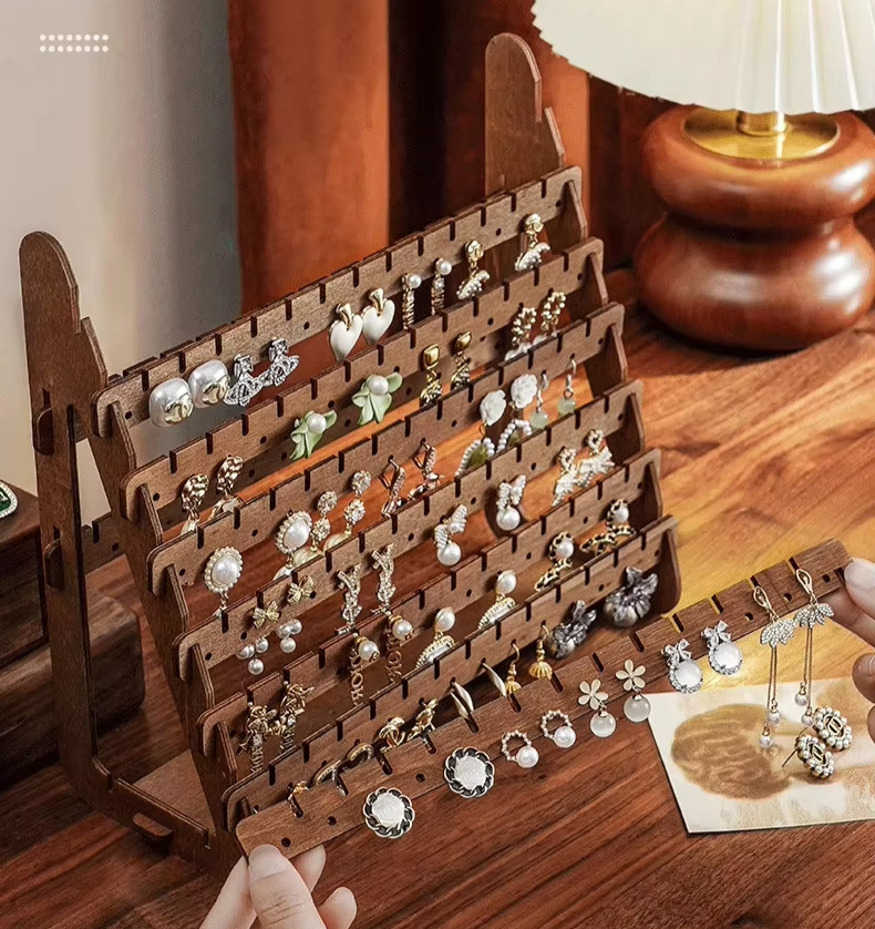 Wood Earring Display Stand Holder Stud Hook Jewellery Organizer Rack Display