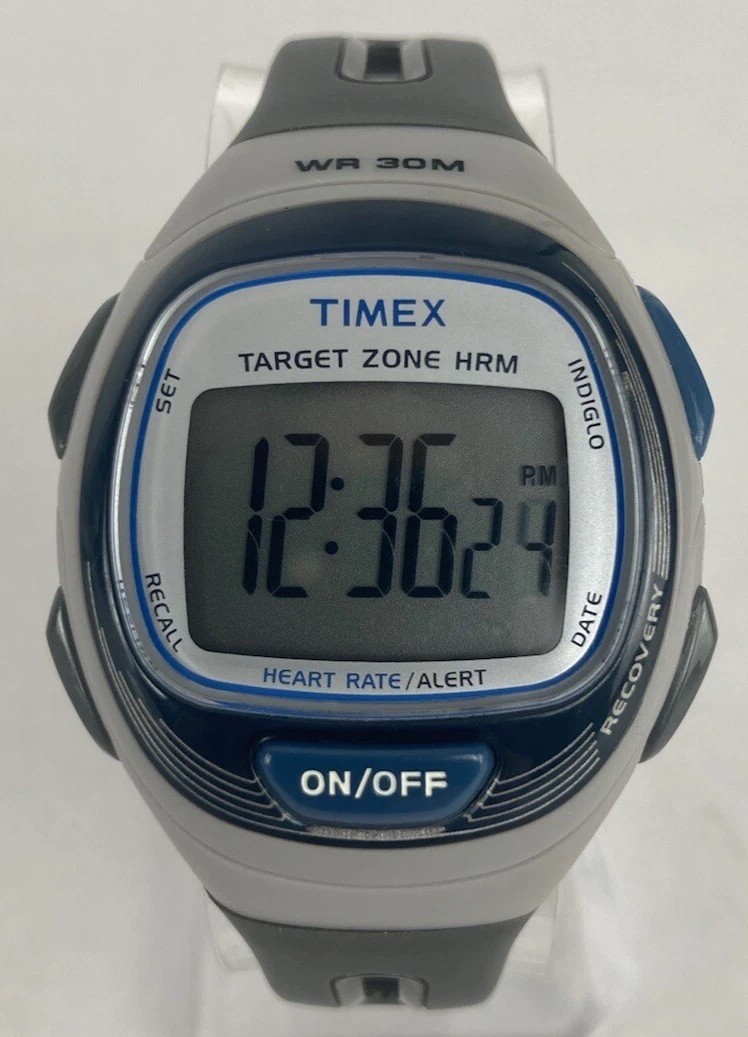 Timex Indigo T5K539 40mm Gray/Navy Blue Digital Quartz Watch w/Band &New Battery