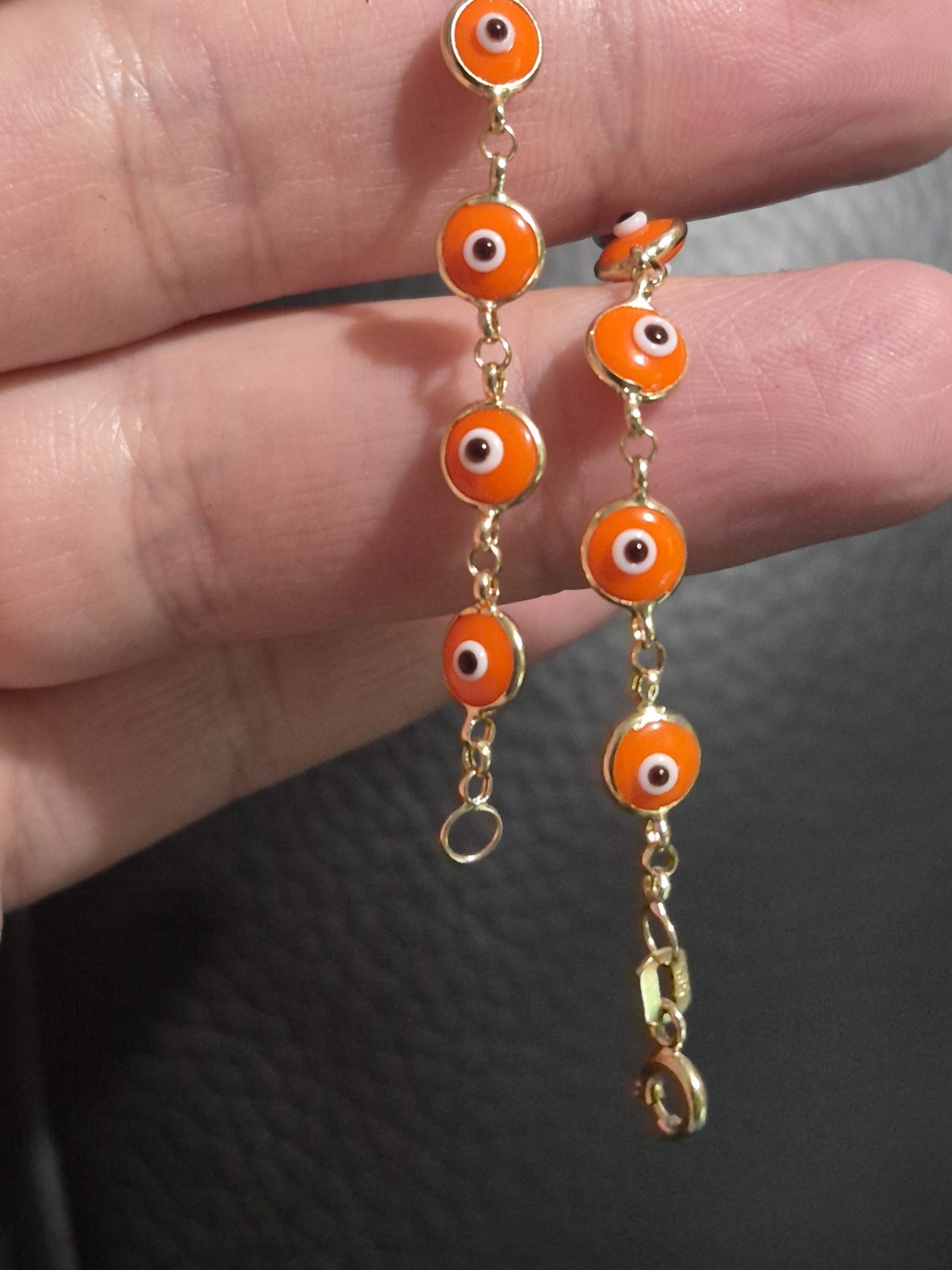 Solid Gold 14k 585 Stamped Evil Eye Bracelet Orange 6in