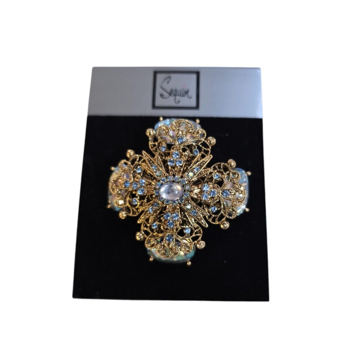 Sequin Women’s Statement Brooch Antique Gold Blue NWT MSRP $42