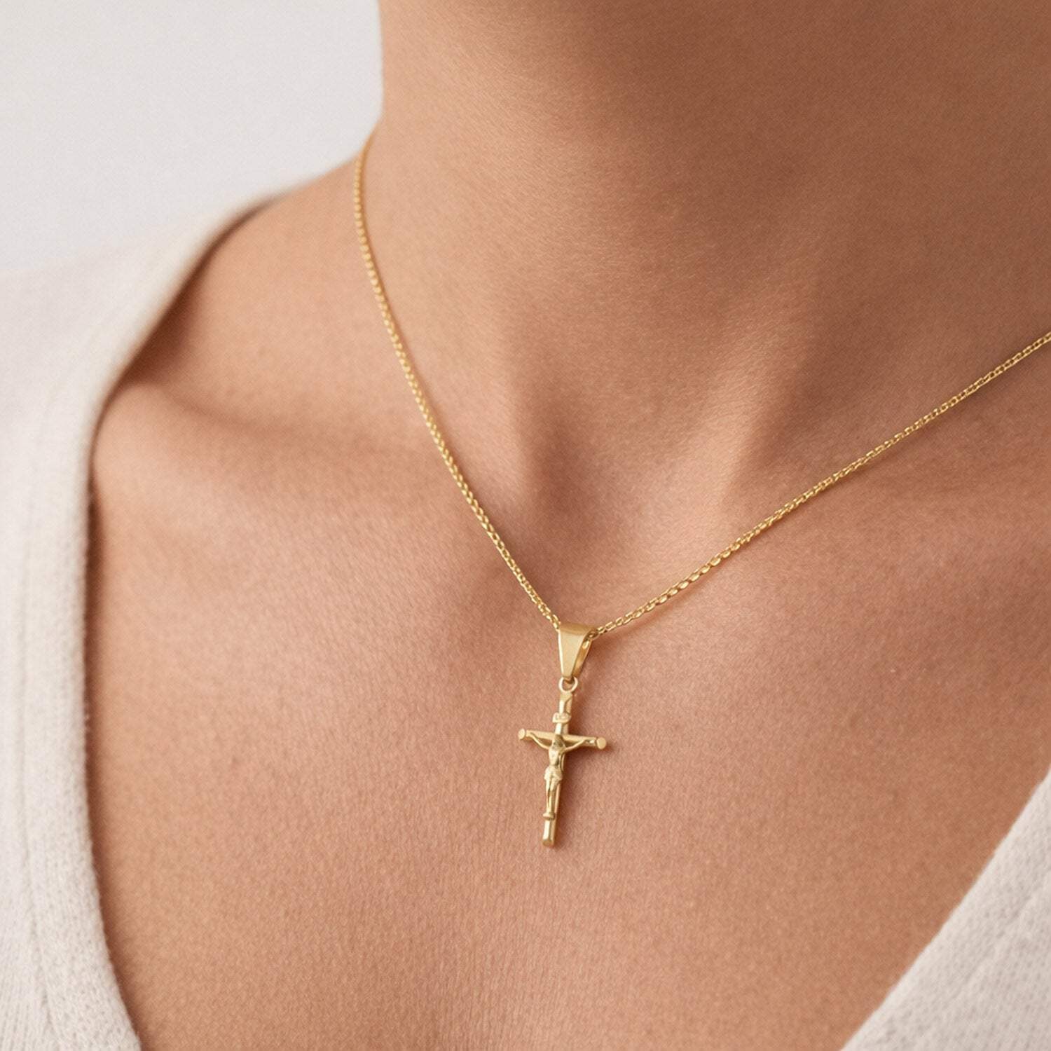 14k Yellow Gold Jesus Crucifix Cross Religious Pendant INRI 1.6″