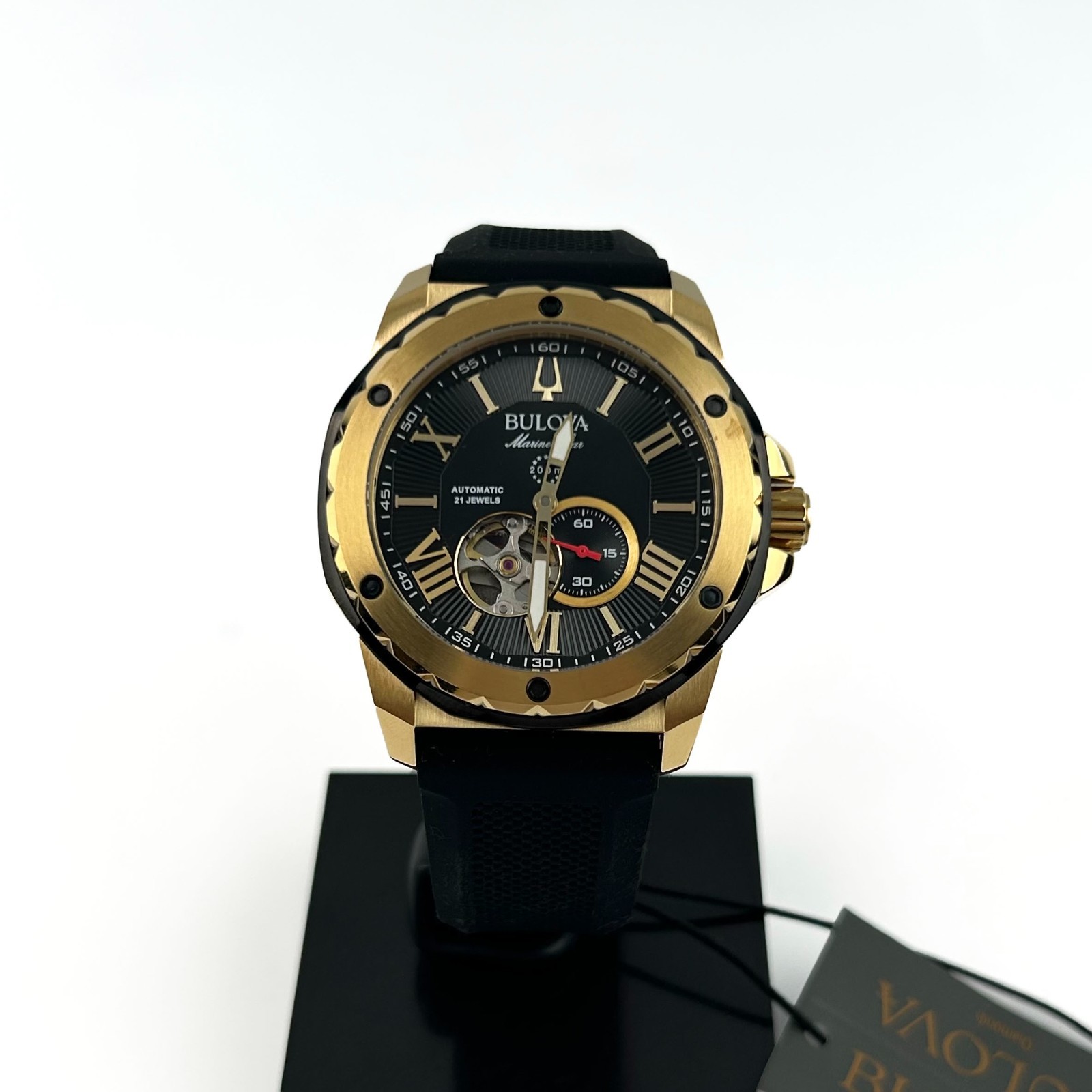 Bulova Marine Star 98A272 Classic Men’s Automatic Watch Black Dial Rubber Strap