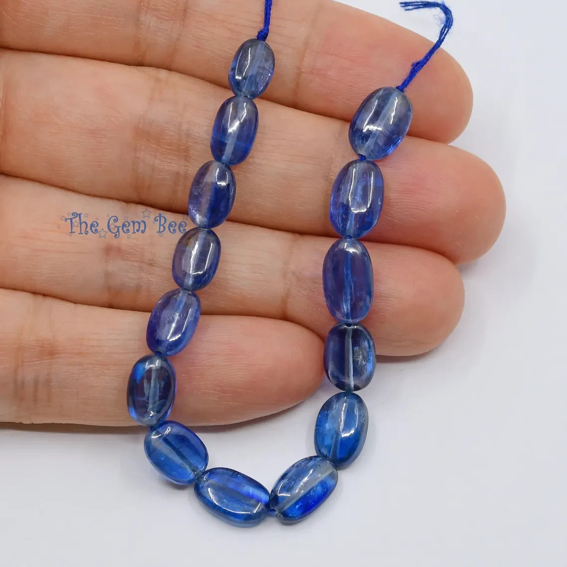 100% natural Kyanite Sapphire Blue Smooth Oval Nuggets Beads 5 inch strand