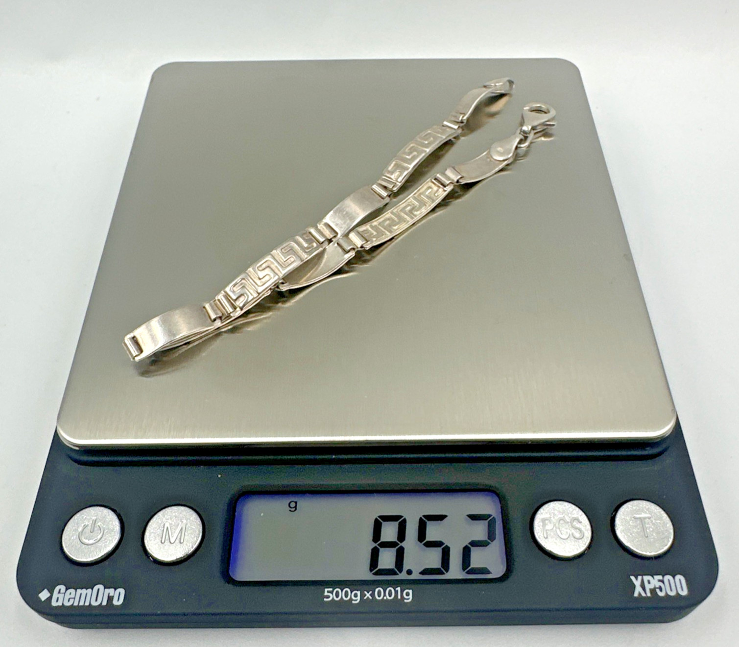 925 Sterling Silver Stampato Greek Key Link Bracelet Italy 8 Inches