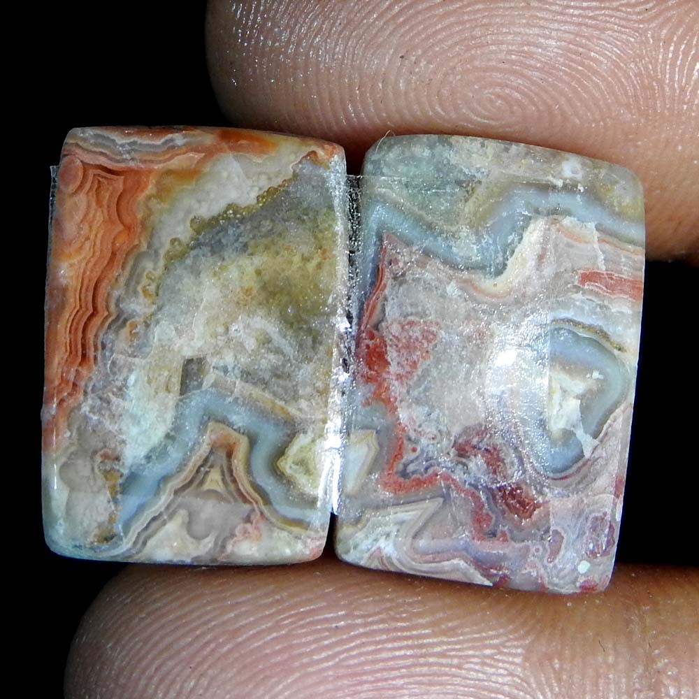 24.85Cts100%Natural Crazy Lace Agate Cushion Pair Cabochon Loose Gemstone