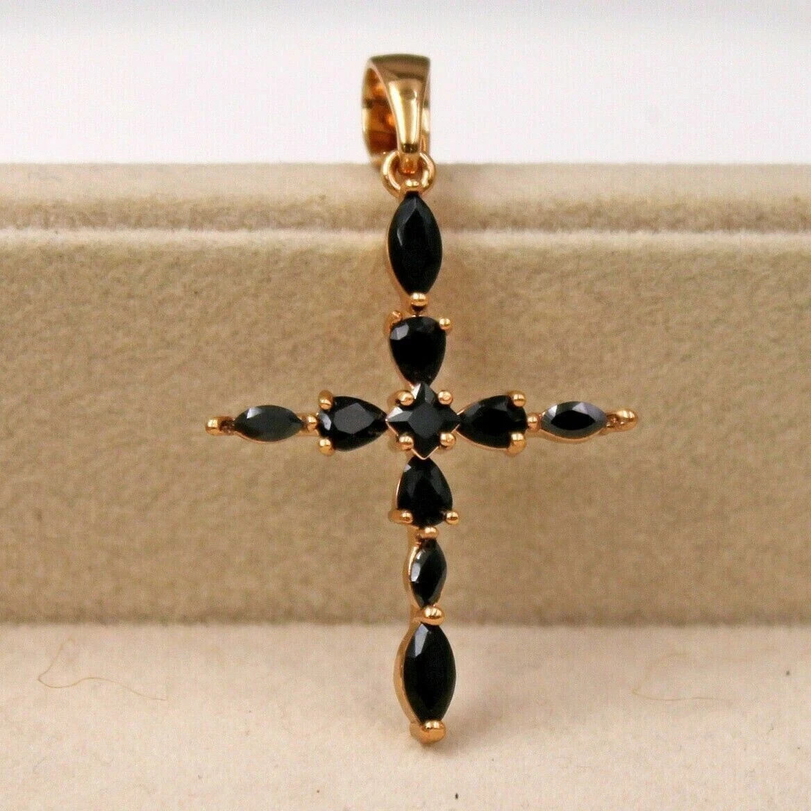 1.70Ct Marquise Lab Created Black Sapphire Pendant 14K Yellow Gold Silver Plated
