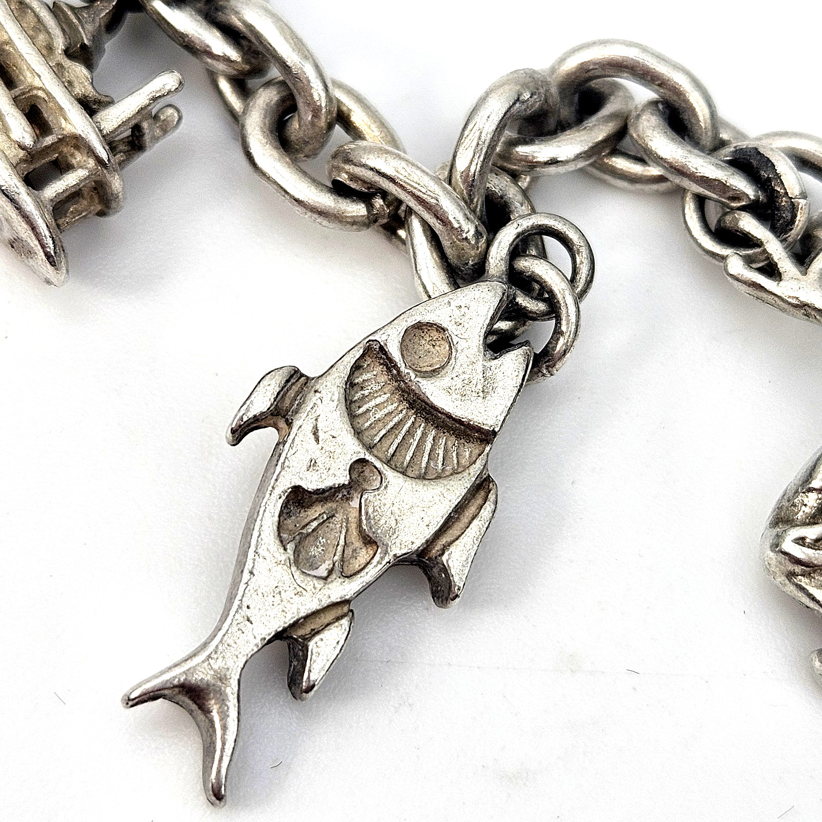 Vintage Sterling Silver 10 Charm Bracelet Nautical Animal Theme 35.4g