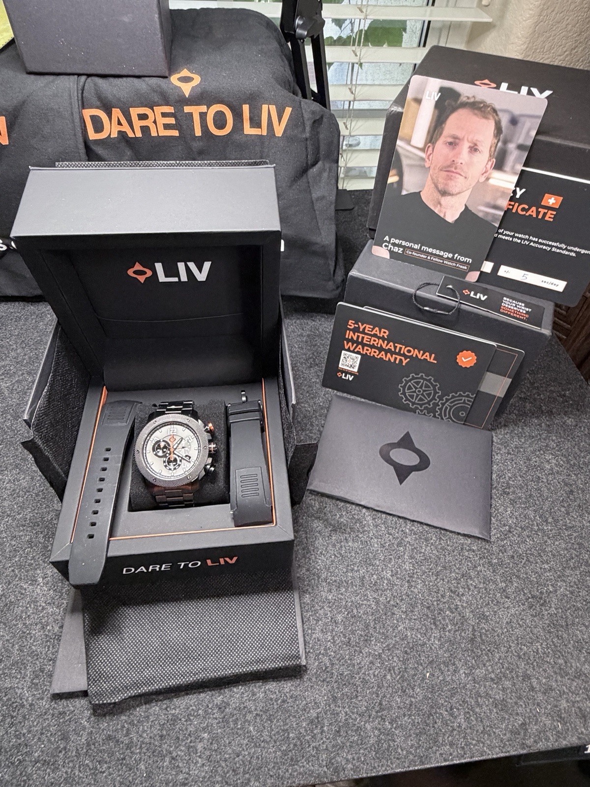LIV GX1 Cool Gray Chronograph with Stainless Steel Bracelet & Black Silicone Stp