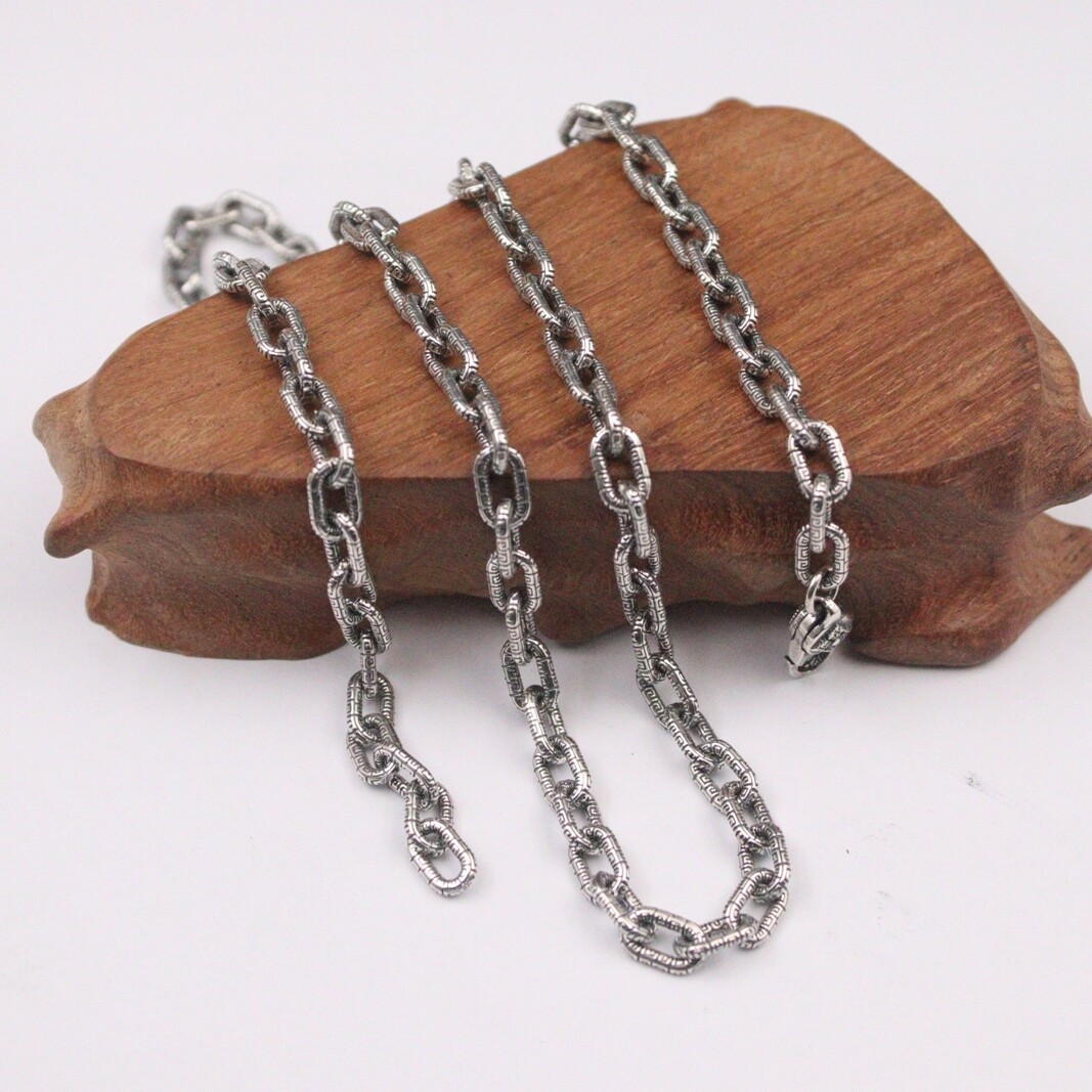 Real S925 Sterling Silver Men’s Necklace 5mm Rectangle Cable Link Chain 22inchL
