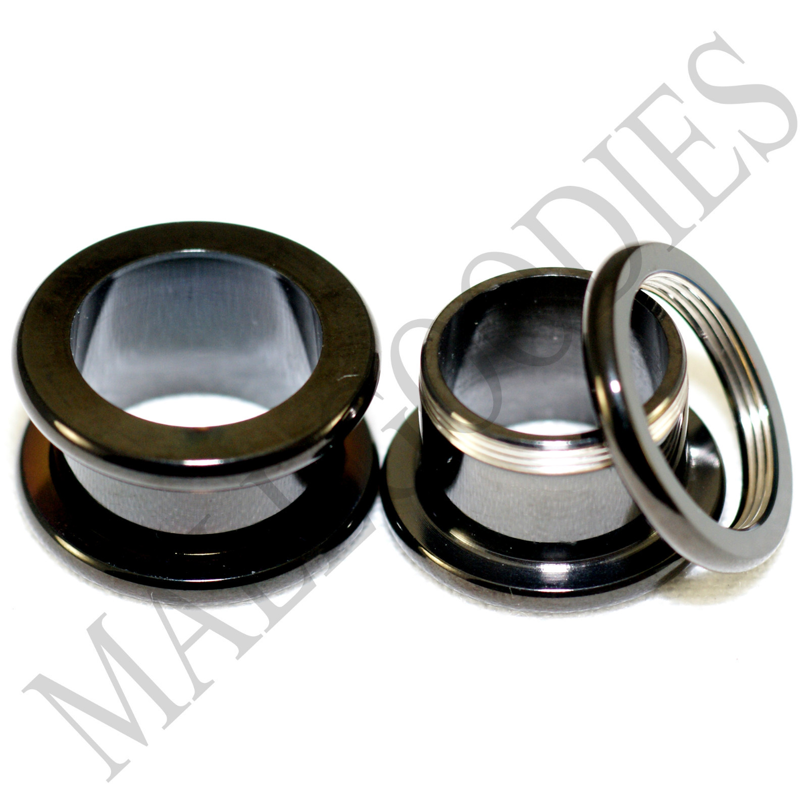 1467 Screw-on / fit Black 1/2″ Inch 12.7mm Flesh Tunnels Ear Plugs Earlets Steel