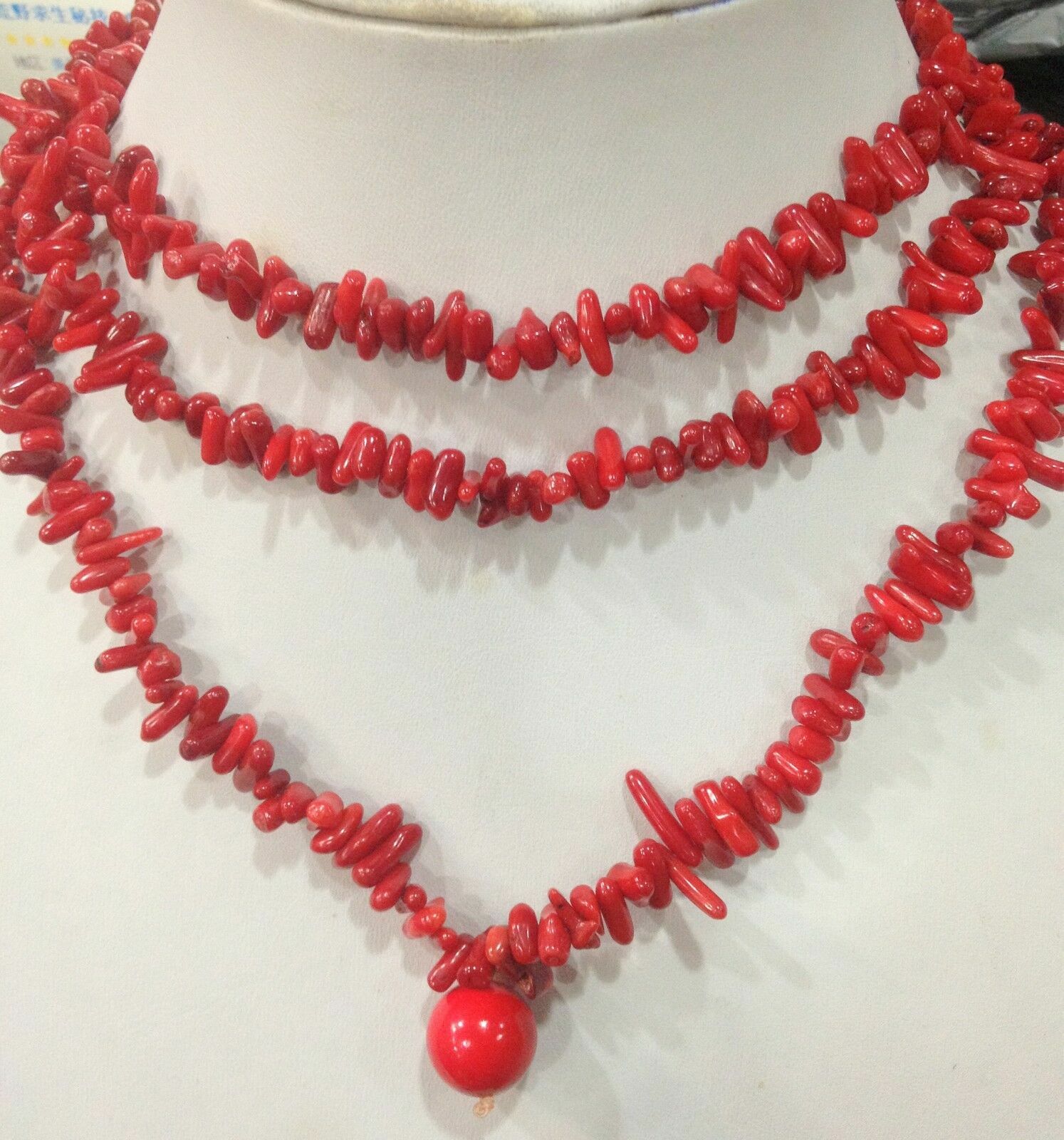 Natural 4x10mm Red Branch Coral Irregular Stick Gems Pendant Necklace 48 inches