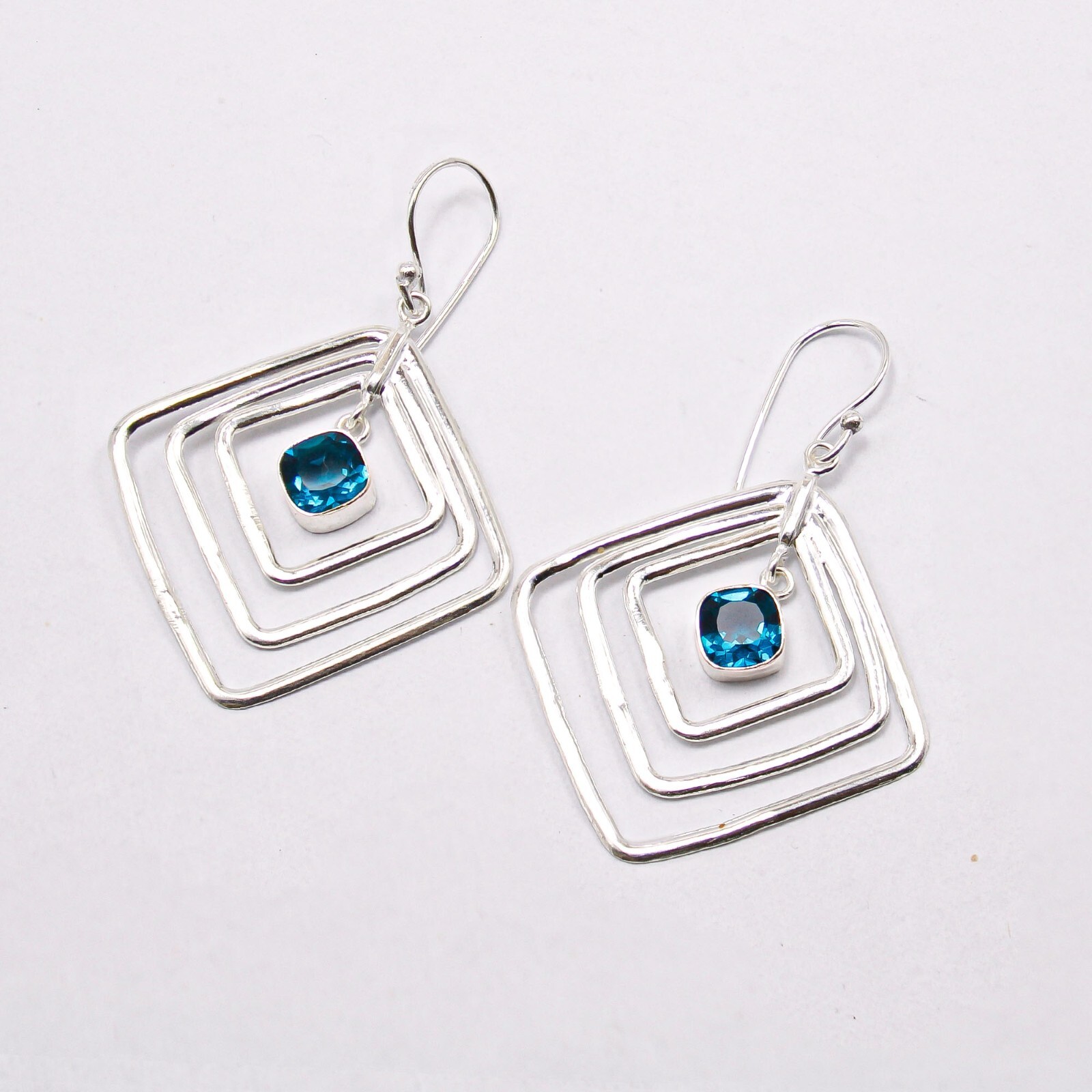 Apatite Drop/Dangle Earrings Handcrafted Silver Unique Gift Jewelry 2.44″