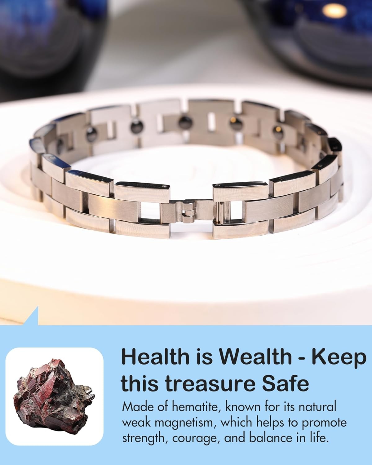 Feraco Magnetic Bracelet for Men Titanium Stainless Steel Therapy Silver w Tool