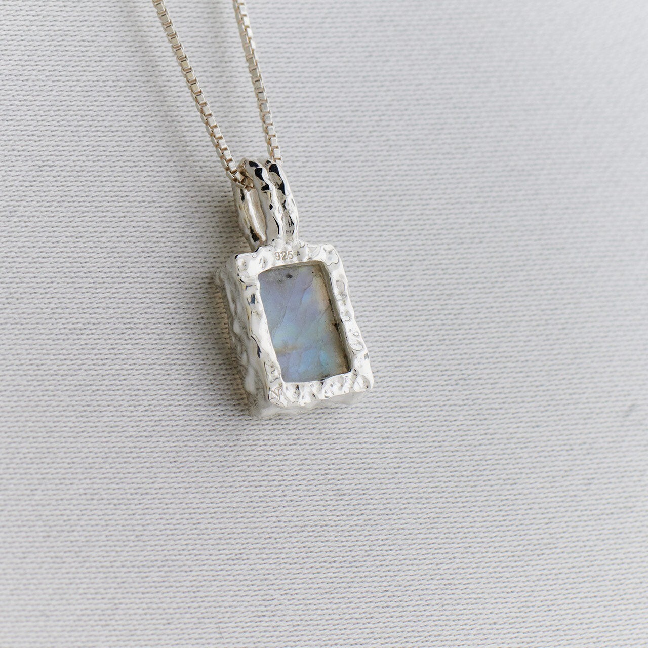Rainbow Moonstone Hammered Finish 925 Sterling Silver Gemstone Pendant
