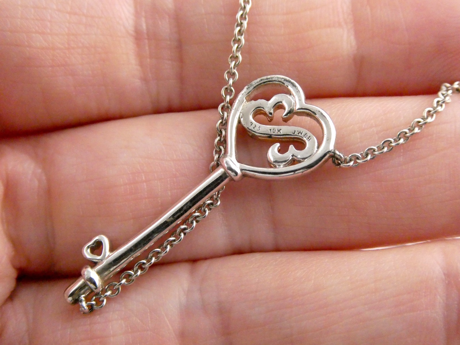 Jane Seymour Open Heart Sterling Silver 10k Natural Diamond Key Pendant Necklace