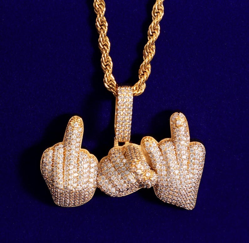 Iced Out Middle Finger Pendant Moissanite Hip Hop Men’s Funny Jewelry Gift