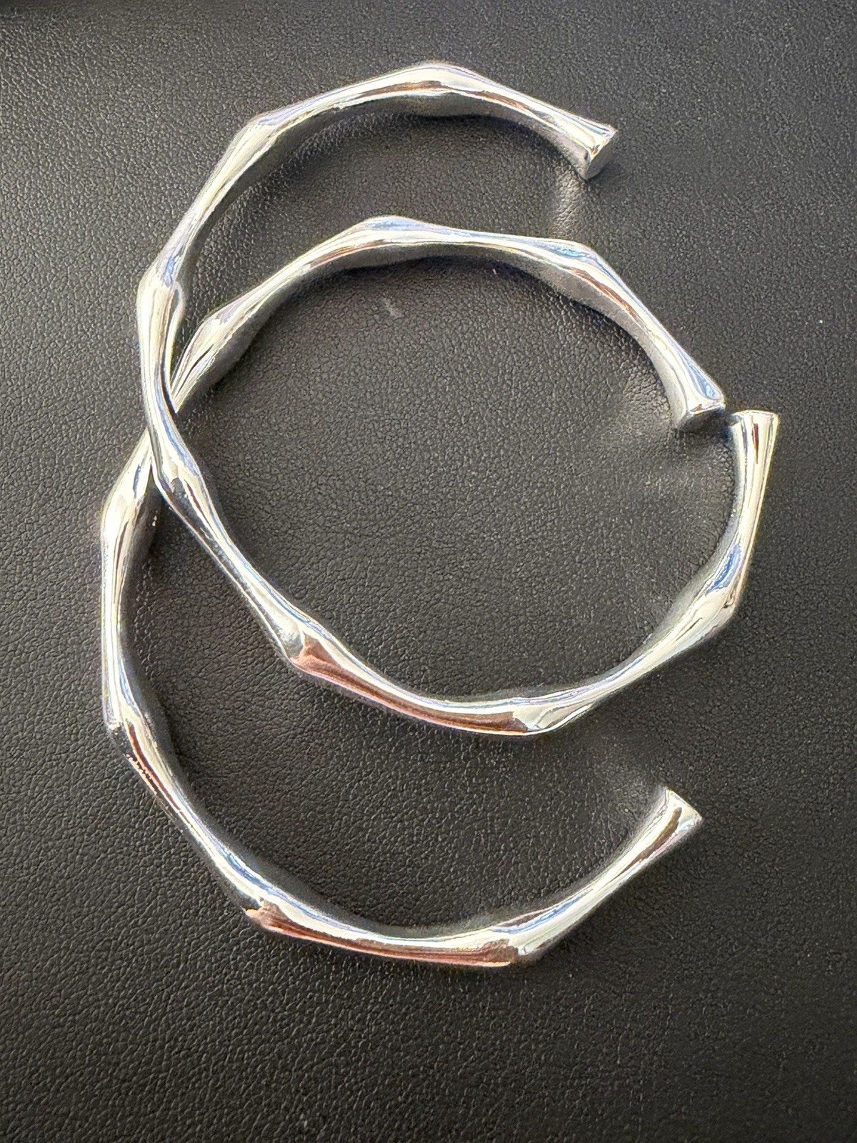2.8” Size Bamboo Cuff Bangle Bracelet 925 Silver Tone Bracelet 2 Piece Set