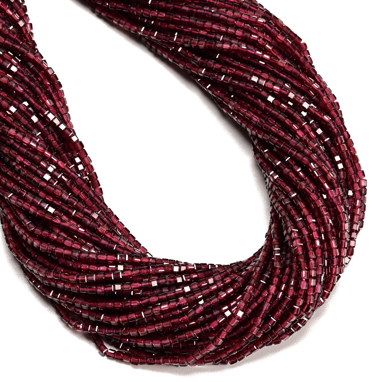 Natural Red Garnet Faceted Cube Beads Size 2mm 15.5” Strand
