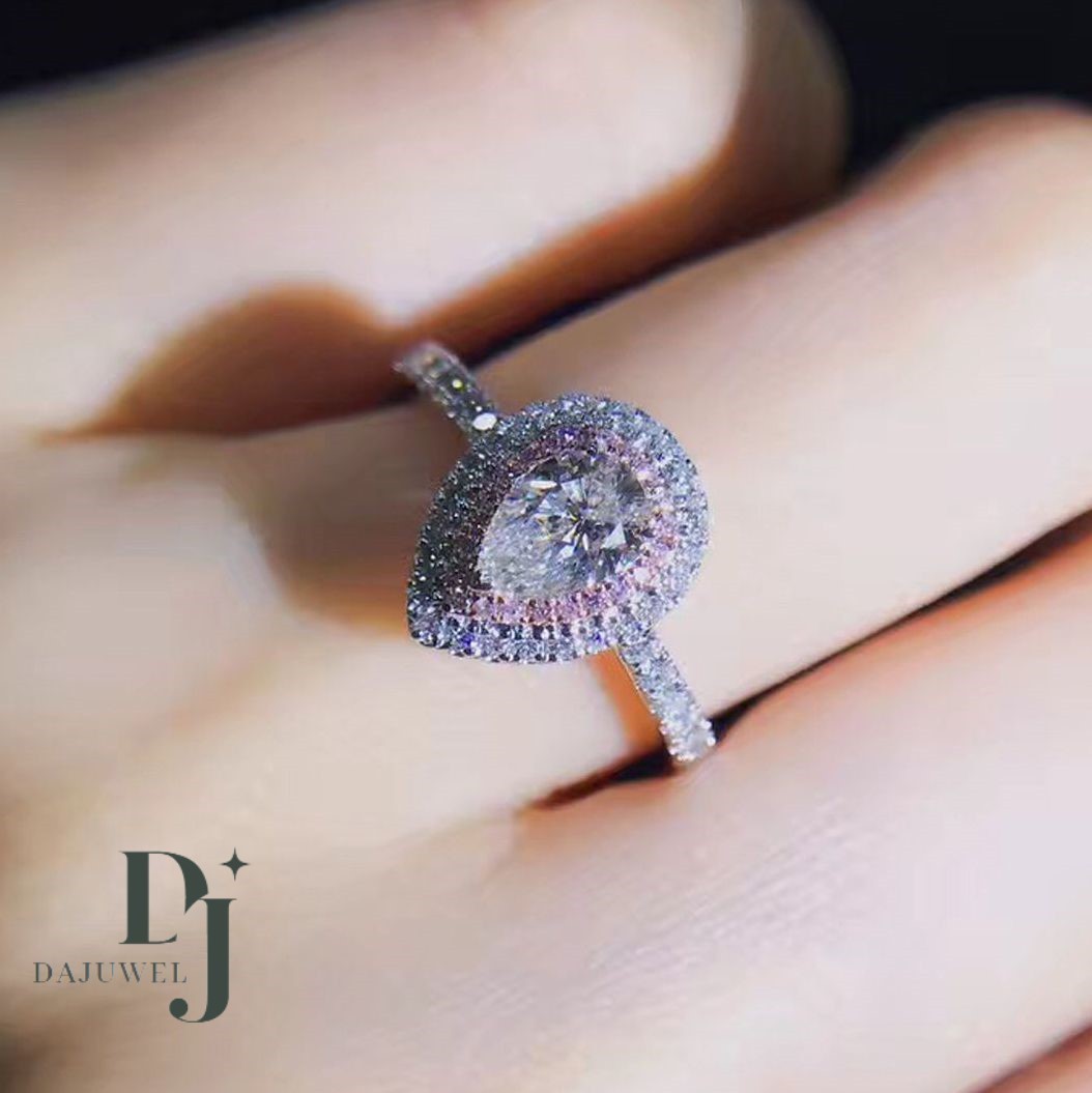 2.80 Carat Pear Cut Moissanite Double Halo Engagement Ring Solid 14K White Gold