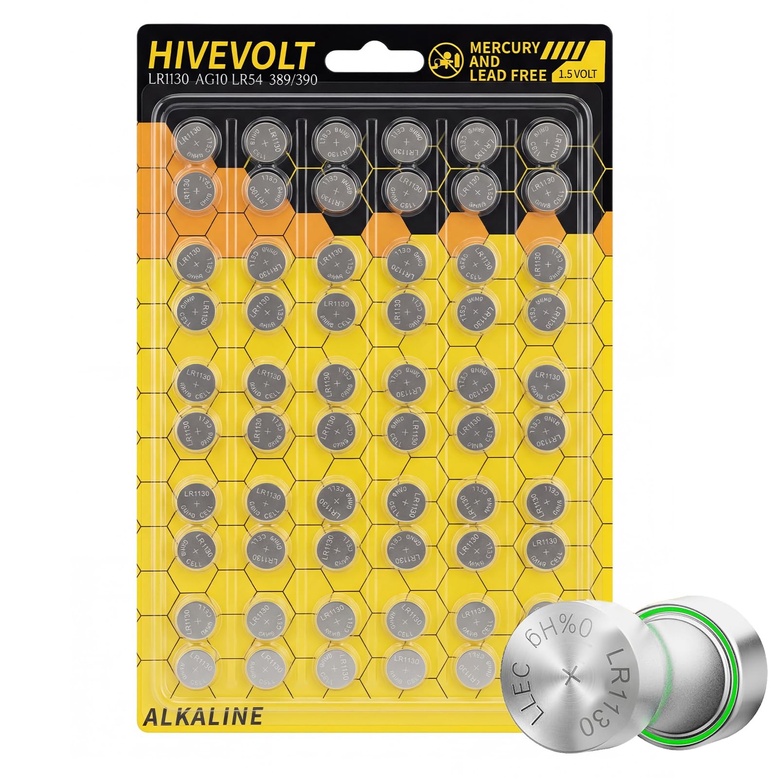 HIVEVOLT Lr1130 Battery 60 Pack, AG10 189 389 LR54 V10GA Long Lasting Button…