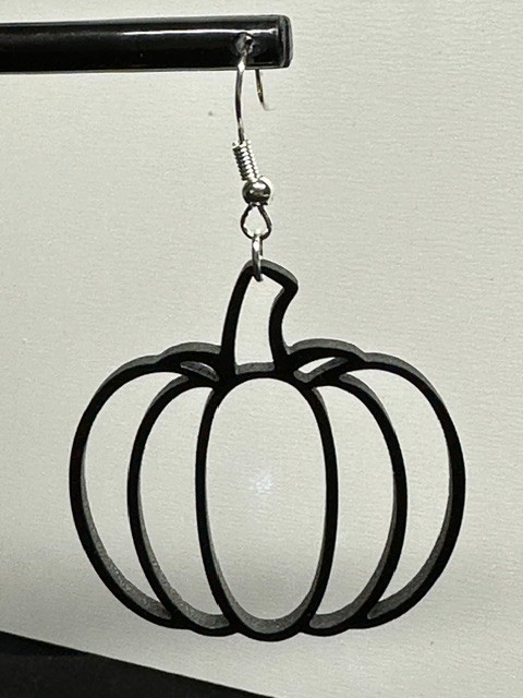 Pumpkin Outline Halloween Black Acrylic Laser Engraved Dangle Earrings