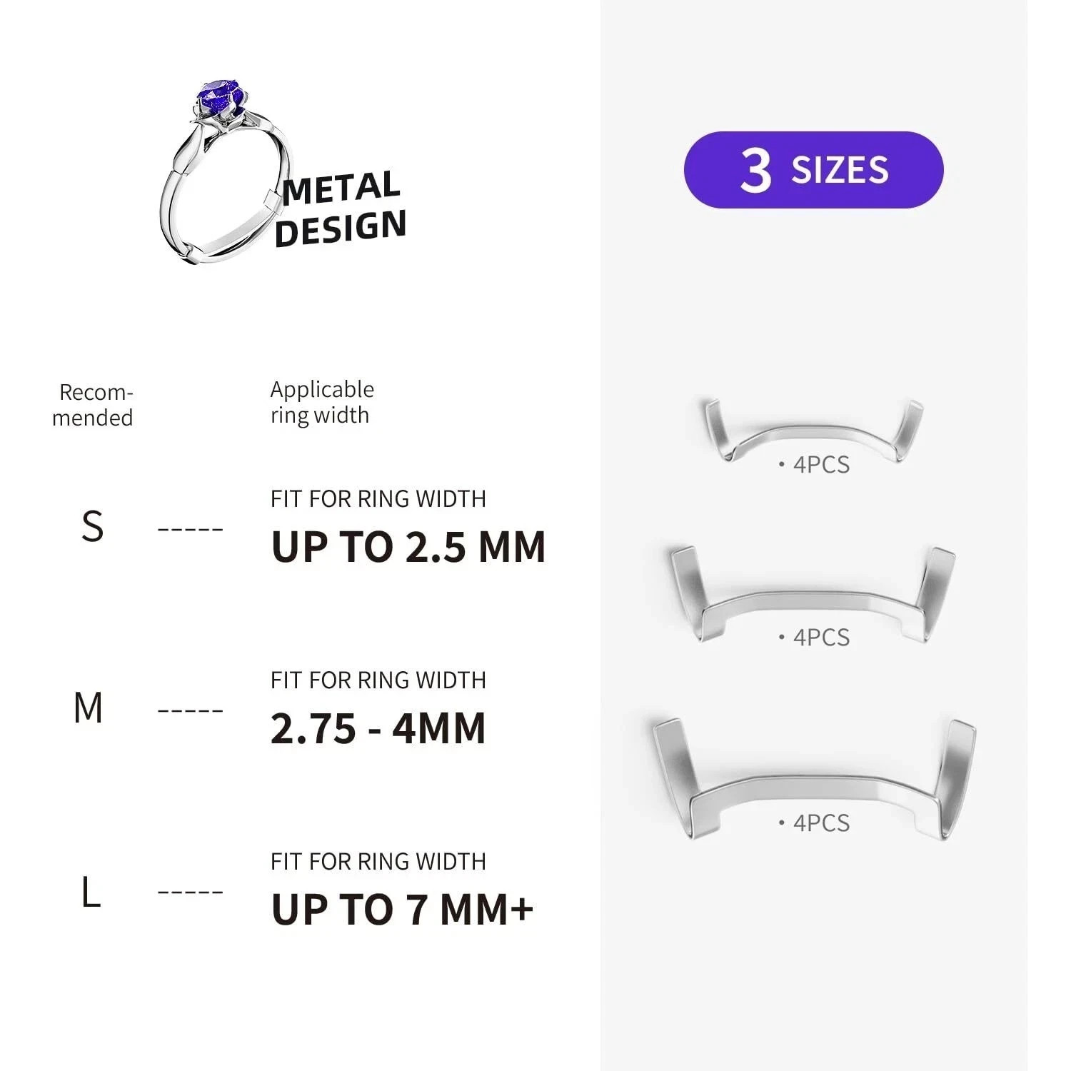 12 Pack Metal Ring Guards Set – 3 Sizes Invisible Ring Adjusters Gold Silver