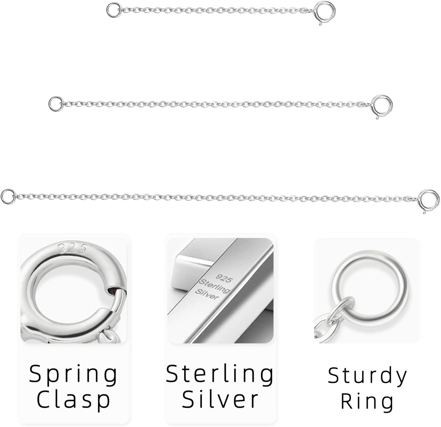 925 Sterling Silver Necklace Extender Set for Versatile Jewelry – 2, 3, 4 Inches