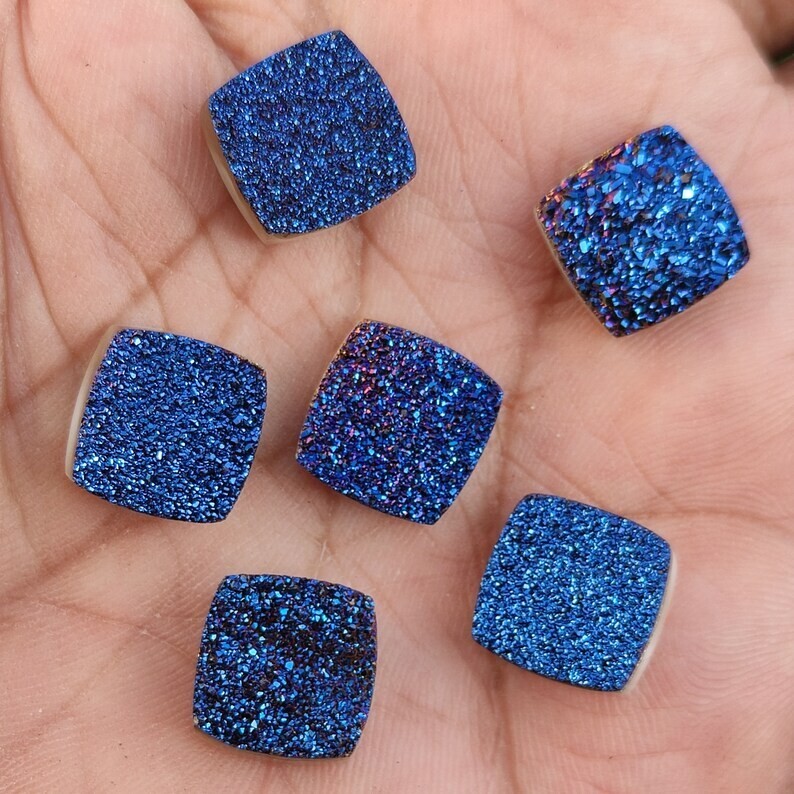 10 Pcs Natural Titanium Agate Druzy Quartz Jewelry Making Cushion Drusy Lot
