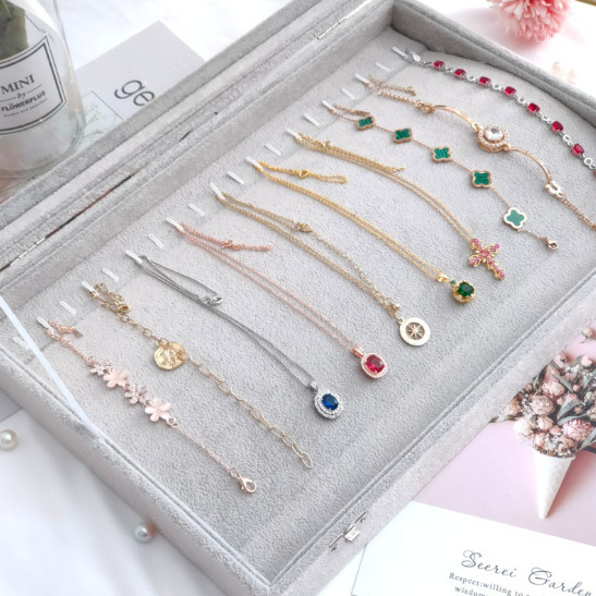 2x Necklace Pendant Long Chain Holder Stackable Jewelry Trays Dustproof Showcase