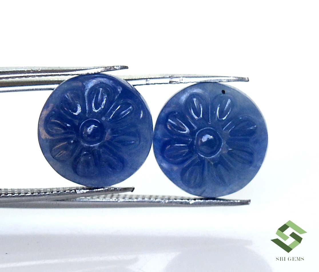 11.50 mm Natural Blue Sapphire Hand Made Carving Pair 10.97 CTS Loose Gemstones